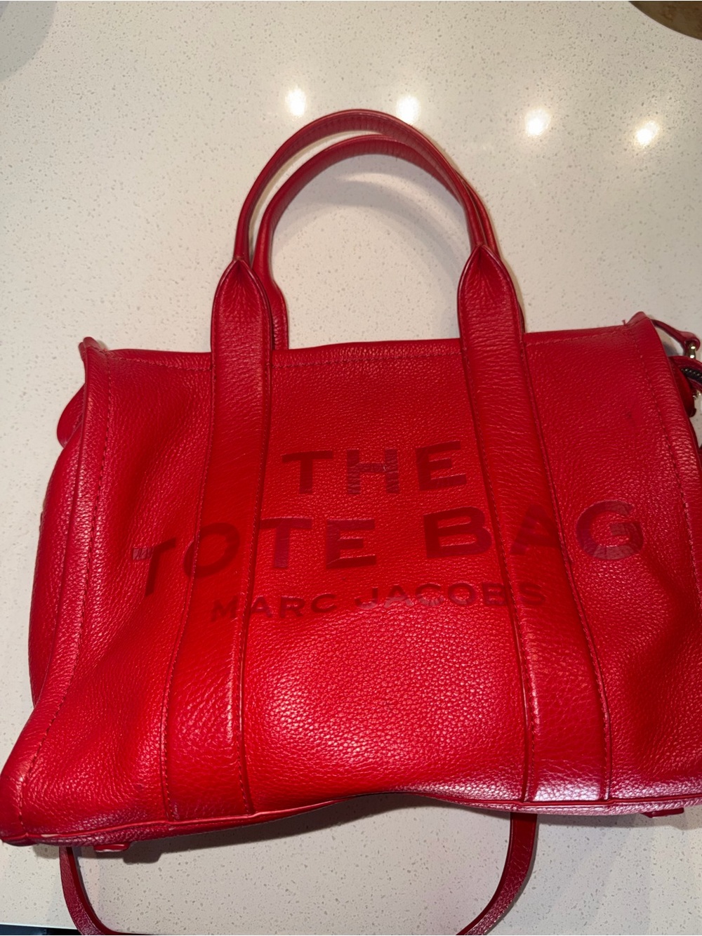Marc Jacobs Red Pebbled Leather Tote with Bold Logo